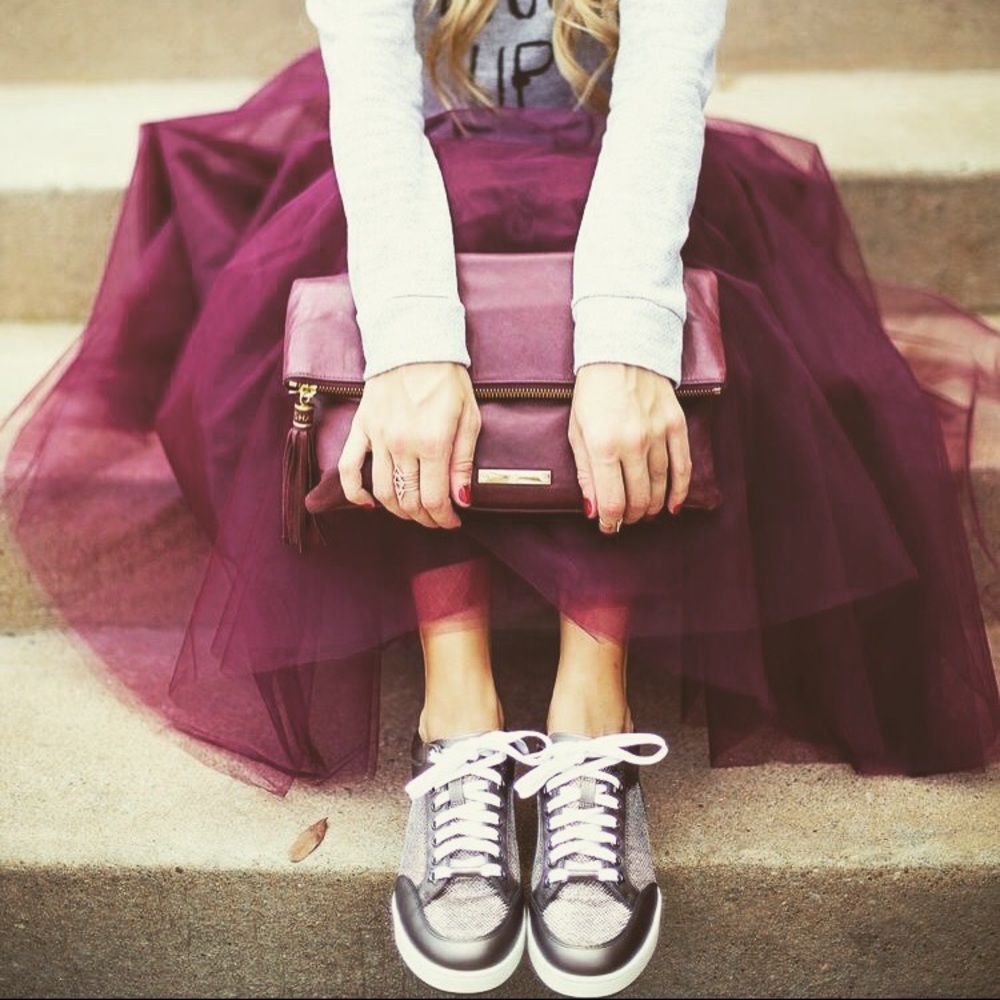 Maroon Midi Tulle Skirt